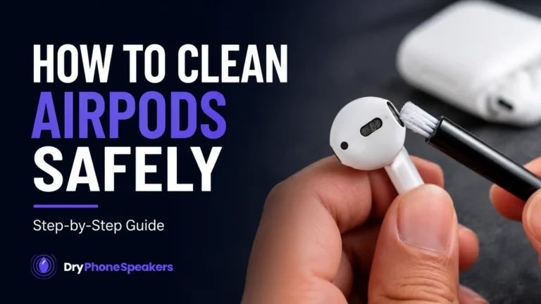 Person cleaning an AirPod speaker with a soft brush to safely remove dirt and earwax without damaging the speaker mesh.